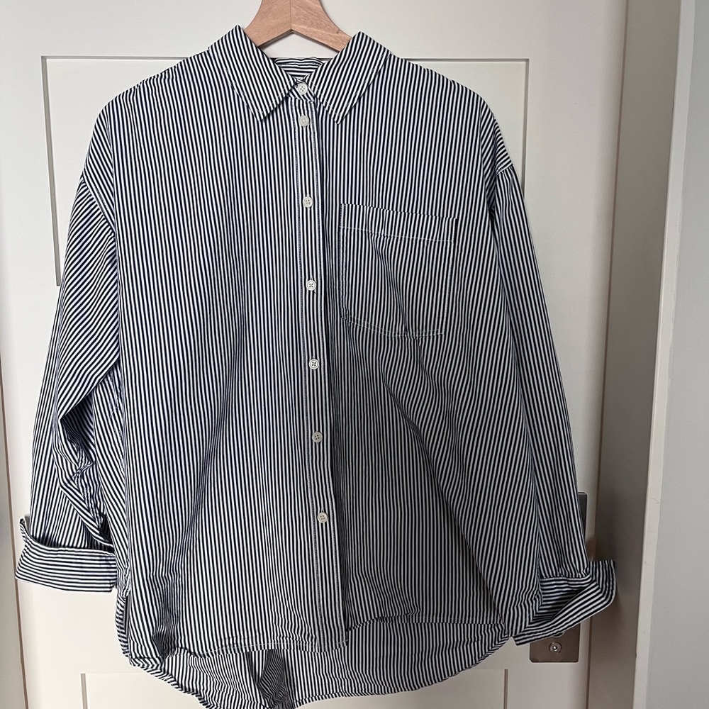 J. Crew Etienne Oversized Shirt in Striped Lightweight Oxford in M